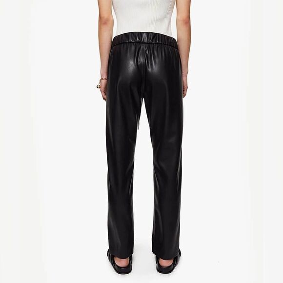 Anine Bing Vegan Leather Colton Black Pants Straight Leg Trousers Size L - Picture 7 of 14